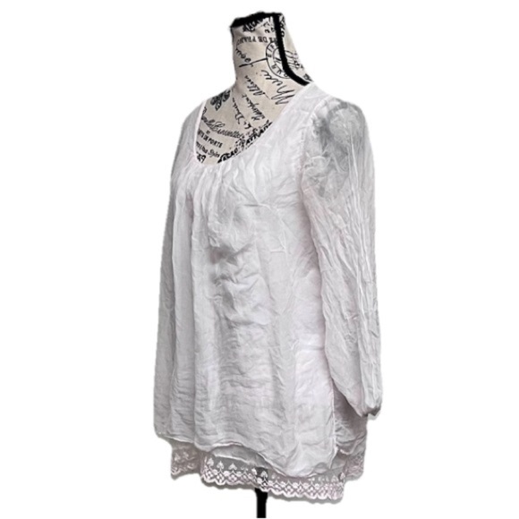 Prontomoda Guisy Boho White Lace Hem Peasant Blouse Lagenlook  Tunic Blouse XS - Picture 3 of 11